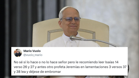 El papa León XIV junto a un tuit de un usuario que le recomienda leer la Biblia.