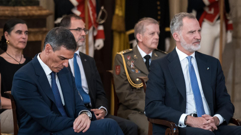 El presidente del Gobierno, Pedro Sánchez, durante el acto del XL aniversario de la firma del Tratado de Adhesión de España a las Comunidades Europeas, en el Palacio Real, a 12 de junio de 2025, en Madrid.