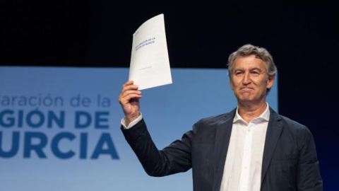 Alberto Núñez Feijóo, durante el acto de presentación de la propuesta de un visado por puntos para migrantes, el pasado el 28 de septiembre. Alberto Núñez Feijóo, durante el acto de presentación de la propuesta de un visado por puntos para migrantes, el pasado el 28 de septiembre.