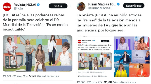 La publicación en X de ¿Hola! y la respuesta de los usuarios. La publicación en X de ¿Hola! y la respuesta de los usuarios.