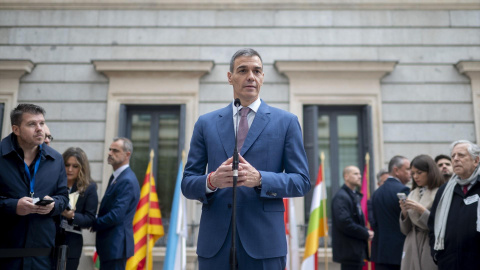 Pedro Sánchez, durante el acto en el Congreso de los Diputados, este sábado.