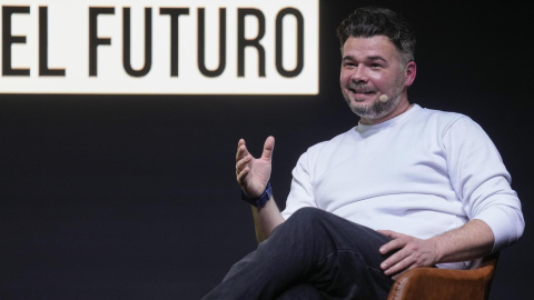 El portavoz de ERC en el Congreso, Gabriel Rufián, durante el acto de este miércoles en la sala Galileo Galilei. El portavoz de ERC en el Congreso, Gabriel Rufián, durante el acto de este miércoles en la sala Galileo Galilei.
