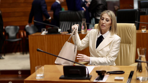La candidata a la Presidencia de la Junta de Extremadura, María Guardiola, durante el debate de investidura en la Asamblea autonómica.