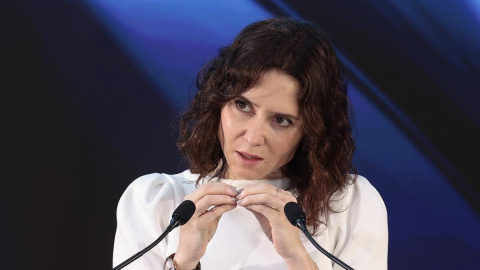 La presidenta de la Comunidad de Madrid, Isabel Díaz Ayuso, durante una conferencia en Ciudad de México.