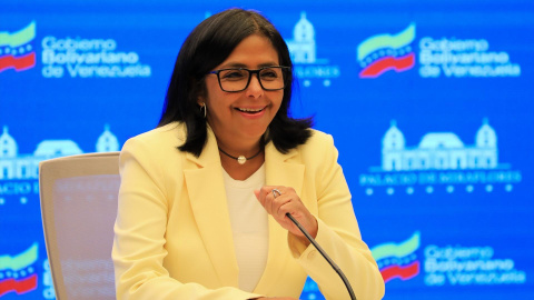 La presidenta de Venezuela, Delcy Rodríguez, durante una rueda de prensa, a 18 de agosto de 2022.
