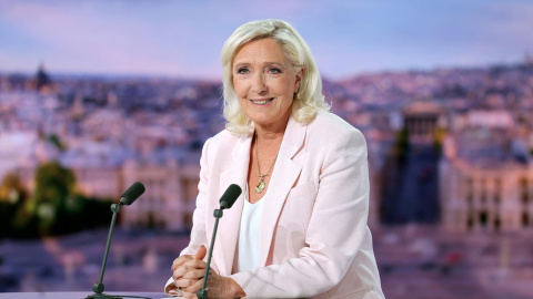 Marine Le Pen en la entrevista de TF1 donde ha anunciado su candidatura para las presidenciales de 2027.