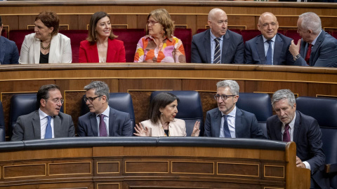 Los ministros José Manuel Albares, Félix Bolaños, Margarita Robles, Arcadi España y Fernando Grande-Marlaska, en el Congreso de los Diputados. Los ministros José Manuel Albares, Félix Bolaños, Margarita Robles, Arcadi España y Fernando Grande-Marlaska, en el Congreso de los Diputados.