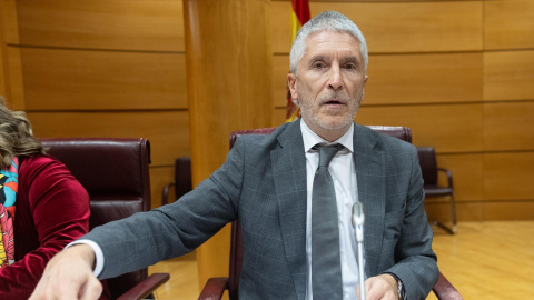 El ministro del Interior, Fernando Grande-Marlaska, durante una comisión de Interior, en el Senado, a 18 de marzo de 2024.