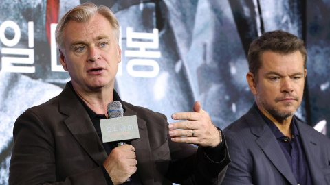 Christopher Nolan y el actor estadounidense Matt Damon. Christopher Nolan y el actor estadounidense Matt Damon.