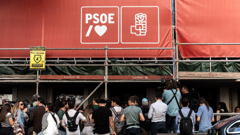 Fachada de la sede nacional del PSOE en Ferraz, a 27 de mayo de 2026, en Madrid.