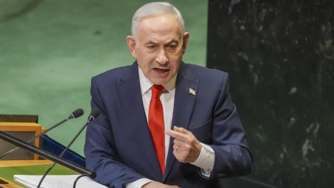 El primer ministro de Israel, Benjamín Netanyahu, durante su intervención en la 81ª Asamblea General de Naciones Unidas.