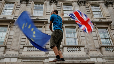 Manifestante anti-brexit, en la marcha de este fin de semana contra Boris Johnson en Whitehall, la zona de los edificios del Gobierno británico, en Londres. REUTERS/Henry Nicholls Manifestante anti-brexit, en la marcha de este fin de semana contra Boris Johnson en Whitehall, la zona de los edificios del Gobierno británico, en Londres. REUTERS/Henry Nicholls