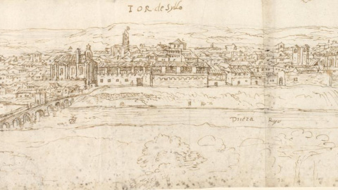 Vista panorámica de Tordesillas (1565-7), de Anton van den Wyngaerde. Victoria and Albert Museum, London Vista panorámica de Tordesillas (1565-7), de Anton van den Wyngaerde. Victoria and Albert Museum, London