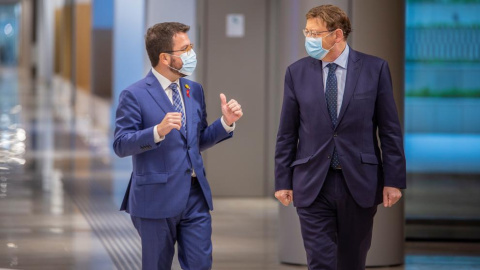 Los presidentes catalán y valenciano, Pere Aragonès y Ximo Puig, el miércoles en Barcelona. EFE Los presidentes catalán y valenciano, Pere Aragonès y Ximo Puig, el miércoles en Barcelona. EFE