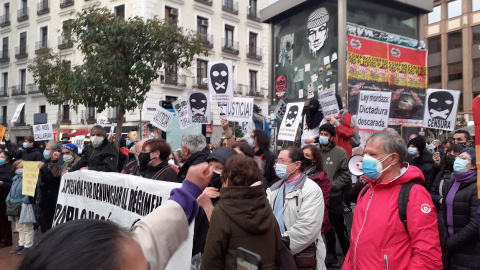 Imagen de la concentración en Madrid celebrada el pasada sábado en solidaridad con Pablo Hásel. Imagen de la concentración en Madrid celebrada el pasada sábado en solidaridad con Pablo Hásel.