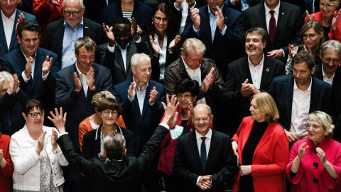 El candidato socialdemócrata alemán Olaf Scholz durante un acto de su partido en la campaña alemana.- EFE El candidato socialdemócrata alemán Olaf Scholz durante un acto de su partido en la campaña alemana.- EFE