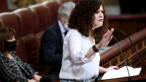 La diputada de Unidas Podemos Sofía Castañón, durante su intervención en la segunda sesión del debate de moción de censura presentada por el Vox en el Congreso. EFE/Mariscal La diputada de Unidas Podemos Sofía Castañón, durante su intervención en la segunda sesión del debate de moción de censura presentada por el Vox en el Congreso. EFE/Mariscal