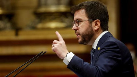 El presidente catalán, Pere Aragonès, durante su discurso de investidura en 2021.- EFE El presidente catalán, Pere Aragonès, durante su discurso de investidura en 2021.- EFE