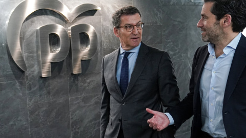 Alberto Núñez Feijóo con Borja Semper, en la sede del PP. PARTIDO POPULAR Alberto Núñez Feijóo con Borja Semper, en la sede del PP. PARTIDO POPULAR