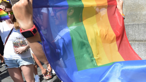 Un joven, con la bandera arcoiris. AFP Un joven, con la bandera arcoiris. AFP