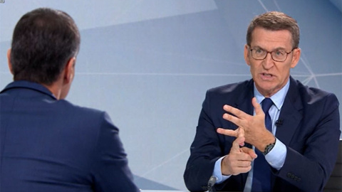 Feijóo en un momento del debate electoral con Sánchez en Atresmedia Feijóo en un momento del debate electoral con Sánchez en Atresmedia