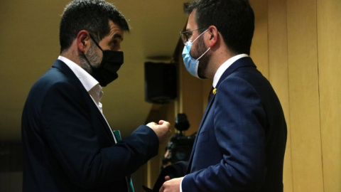 El secretario general de Junts, Jordi Sánchez, conversa con Pere Aragonès, en una imagen de archivo. ACN El secretario general de Junts, Jordi Sánchez, conversa con Pere Aragonès, en una imagen de archivo. ACN