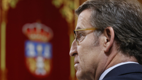 Alberto Núñez Feijóo durante la toma de posesión de Alfonso Rueda como presidente de la Xunta de Galicia. EFE/ Lavandeira Jr Alberto Núñez Feijóo durante la toma de posesión de Alfonso Rueda como presidente de la Xunta de Galicia. EFE/ Lavandeira Jr