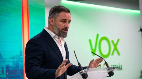 El líder de Vox, Santiago Abascal, durante una rueda de prensa en la sede de su partido, a 5 de junio de 2023, en Madrid. E.P. El líder de Vox, Santiago Abascal, durante una rueda de prensa en la sede de su partido, a 5 de junio de 2023, en Madrid. E.P.