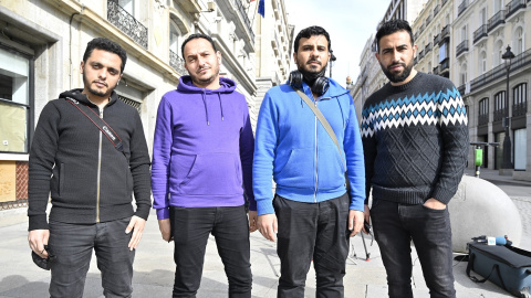 De izquierda a derecha: los periodistas Okba Mohamed, Ayham Al-Ghareeb, Moussa al Jamaat y Muhammed Subat. baynana