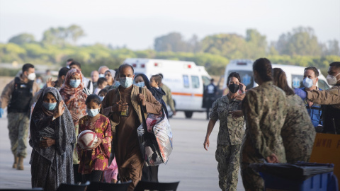 Refugiados afganos llegan a la Base Naval de Rota. -María José López / Europa Press Refugiados afganos llegan a la Base Naval de Rota. -María José López / Europa Press