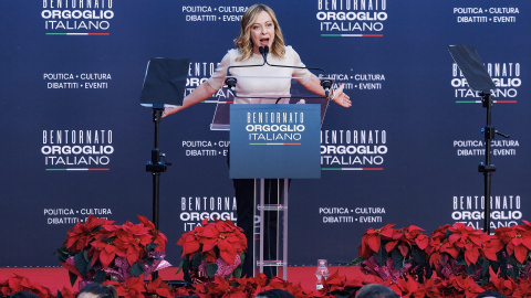La primera ministra de Italia, Giorgia Meloni, habla durante el festival político anual Atreju 2023, organizado por Fratelli d' Italia.- Lapresse / Roberto Monaldo / LaPre / DPA La primera ministra de Italia, Giorgia Meloni, habla durante el festival político anual Atreju 2023, organizado por Fratelli d' Italia.- Lapresse / Roberto Monaldo / LaPre / DPA