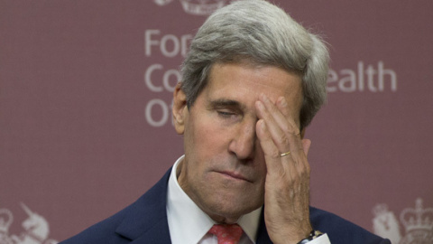 Kerry durante la comparecencia de ayer. Crédito de la imagen: ITV News Britain US Syria Kerry