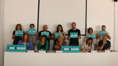 28/06/2024 - Membres de la Xarxa d'Entitats pel Padró, en una roda de premsa recent. Marta Vidal / ACN Membres de la Xarxa d'Entitats pel Padró, en una roda de premsa recent.
