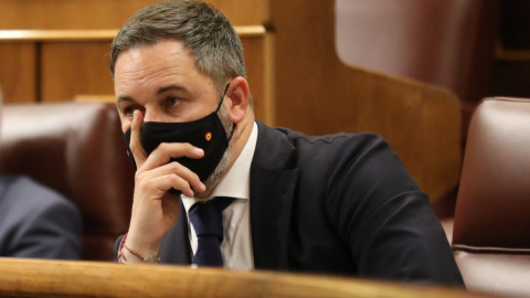 El presidente de Vox, Santiago Abascal, en una sesión plenaria en el Congreso de los Diputados.- Isabel Infantes / Europa Press El presidente de Vox, Santiago Abascal, en una sesión plenaria en el Congreso de los Diputados.- Isabel Infantes / Europa Press
