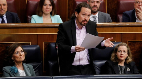 El vicepresidente segundo del Gobierno, Pablo Iglesias, durante una sesión de control al Gobierno en el Congreso. EFE/Ballesteros El vicepresidente segundo del Gobierno, Pablo Iglesias, durante una sesión de control al Gobierno en el Congreso. EFE/Ballesteros