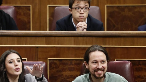 Errejón, Montero e Iglesias, en el Congreso este miércoles. EFE/Mariscal Errejón, Montero e Iglesias, en el Congreso este miércoles. EFE/Mariscal