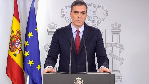 Captura de vídeo del presidente del Gobierno, Pedro Sánchez, en una declaración institucional en el Palacio de la Moncloa. EFE/EFE-TV Captura de vídeo del presidente del Gobierno, Pedro Sánchez, en una declaración institucional en el Palacio de la Moncloa. EFE/EFE-TV