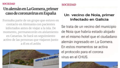 La noticia original y la falsa creada a partir de una captura. La noticia original y la falsa creada a partir de una captura.