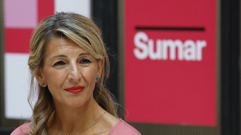 La vicepresidenta segunda del Gobierno, Yolanda Díaz, en la presentación de los equipos de trabajo de Sumar, en Madrid. EFE/ J.J. Guillén La vicepresidenta segunda del Gobierno, Yolanda Díaz, en la presentación de los equipos de trabajo de Sumar, en Madrid. EFE/ J.J. Guillén