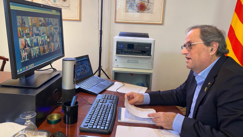 Primer pla del president de la Generalitat, Quim Torra, reunit per videoconferència amb el president espanyol, Pedro Sánchez, i els altres presidents autonòmics el 5 d'abril de 2020 (Horitzontal). ACN | Generalitat de Catalunya Primer pla del president de la Generalitat, Quim Torra, reunit per videoconferència amb el president espanyol, Pedro Sánchez, i els altres presidents autonòmics el 5 d'abril de 2020 (Horitzontal). ACN | Generalitat de Catalunya