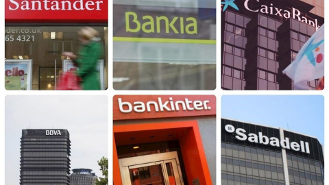 Montaje de los logos de los seis bancos cotizados en España. E.P. Montaje de los logos de los seis bancos cotizados en España. E.P.
