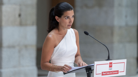 La portavoz de Vox en la Asamblea de Madrid, Rocío Monasterio, durante una rueda de prensa tras una reunión, en la Real Casa de Correos. Alberto Ortega / Europa Press La portavoz de Vox en la Asamblea de Madrid, Rocío Monasterio, durante una rueda de prensa tras una reunión, en la Real Casa de Correos. Alberto Ortega / Europa Press