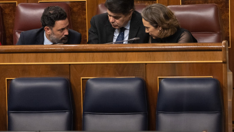 La contratación del marido de Calviño en Patrimonio se debate en la sesión de control en el Congreso Los diputados del PP Guillermo Mariscal, Carlos Rojas y la portavoz parlamentaria del PP en el Congreso, Cuca Gamarra, durante una sesión plenaria en el Congreso de los Diputados, a 14 de diciembre de 2022, en Madrid (España).- EUROPA PRESS