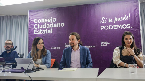 El secretario general de Podemos, Pablo Iglesias, junto a los dirigentes Irene Montero, Ione Belarra y Pablo Echenique - RICARDO RUBIO - EUROPA PRESS - ARCHIVO El secretario general de Podemos, Pablo Iglesias, junto a los dirigentes Irene Montero, Ione Belarra y Pablo Echenique - RICARDO RUBIO - EUROPA PRESS - ARCHIVO