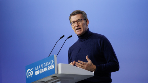 El presidente del Partido Popular, Alberto Núñez Feijóo, interviene durante el acto de presentación de los candidatos del PP a capital de provincia para las elecciones municipales del 28 de mayo, en el teatro edp de Gran Vía, a 22 de enero de 2023, El presidente del Partido Popular, Alberto Núñez Feijóo, interviene durante el acto de presentación de los candidatos del PP a capital de provincia para las elecciones municipales del 28 de mayo, en el teatro edp de Gran Vía, a 22 de enero de 2023, e