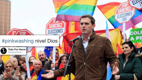 “Pinkwashing de libro”: los tuiteros analizan la foto de Albert Rivera con banderas LGTB en Colón “Pinkwashing de libro”: los tuiteros analizan la foto de Albert Rivera con banderas LGTB en Colón