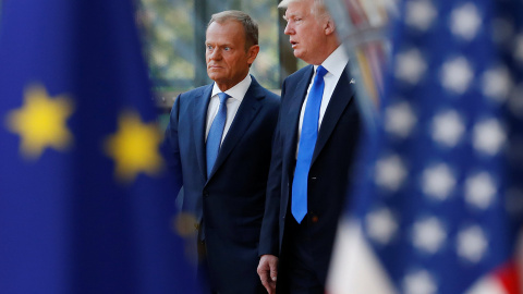 El presidente de Estados Unidos, Donald Trump y el presidente del Consejo Europeo, Donald Tusk, en Bruselas . REUTERS El presidente de Estados Unidos, Donald Trump y el presidente del Consejo Europeo, Donald Tusk, en Bruselas . REUTERS