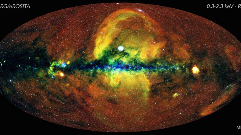 Imagen del cielo completo visto en rayos X por el telescopio espacial eRosita./MPE/IKI Imagen del cielo completo visto en rayos X por el telescopio espacial eRosita./MPE/IKI
