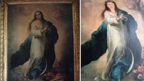 El cuadro de Murillo, antes y después de la supuesta restauración. (EUROPA PRESS) El cuadro de Murillo, antes y después de la supuesta restauración. (EUROPA PRESS)