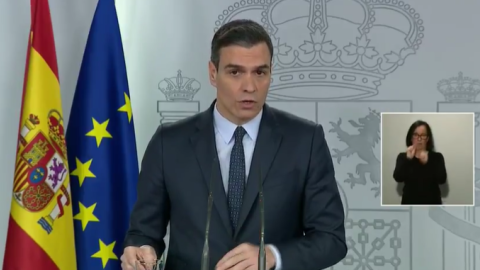 Pedro Sánchez durante la comparecencia de este domingo.